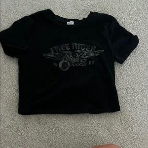 Garage Black Crop Baby Tee with Free Rider Graphic